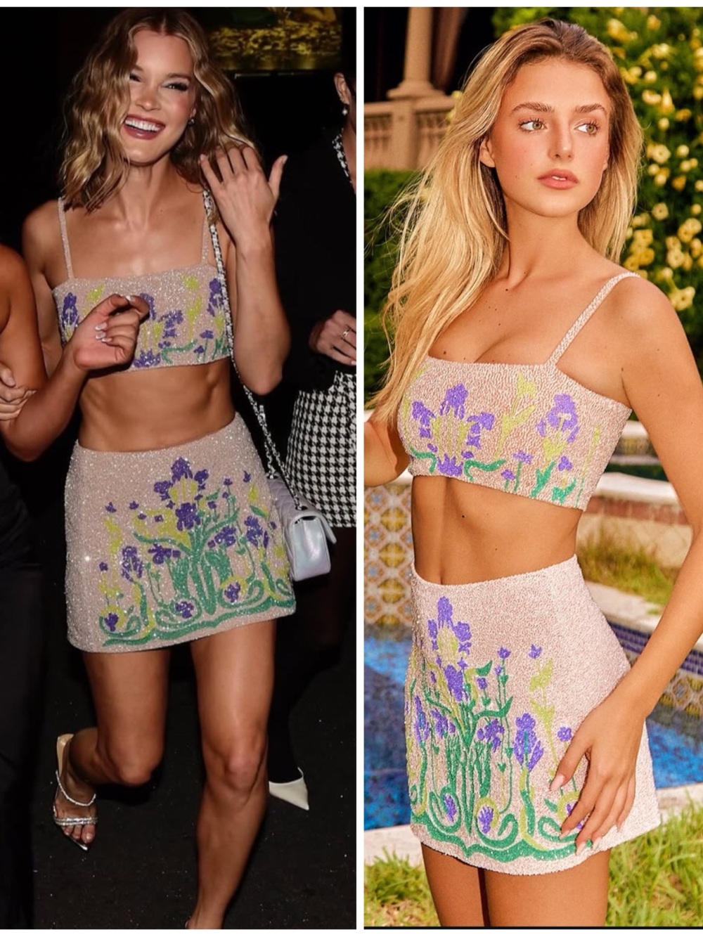 NWT Oceanus Venice Hand-Embroidered Co-Ord Top & Skirt Floral Purple Women’s XS